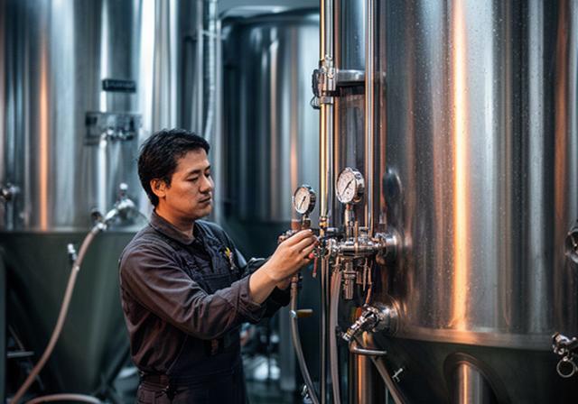 盛岡のクラフトビール醸造所でタンクを確認するブルワリー担当者